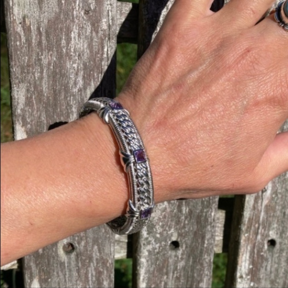 JUDITH RIPKA Bracelet Amethyst 925 Sterling Silver Hinged Cuff - Picture 6 of 10